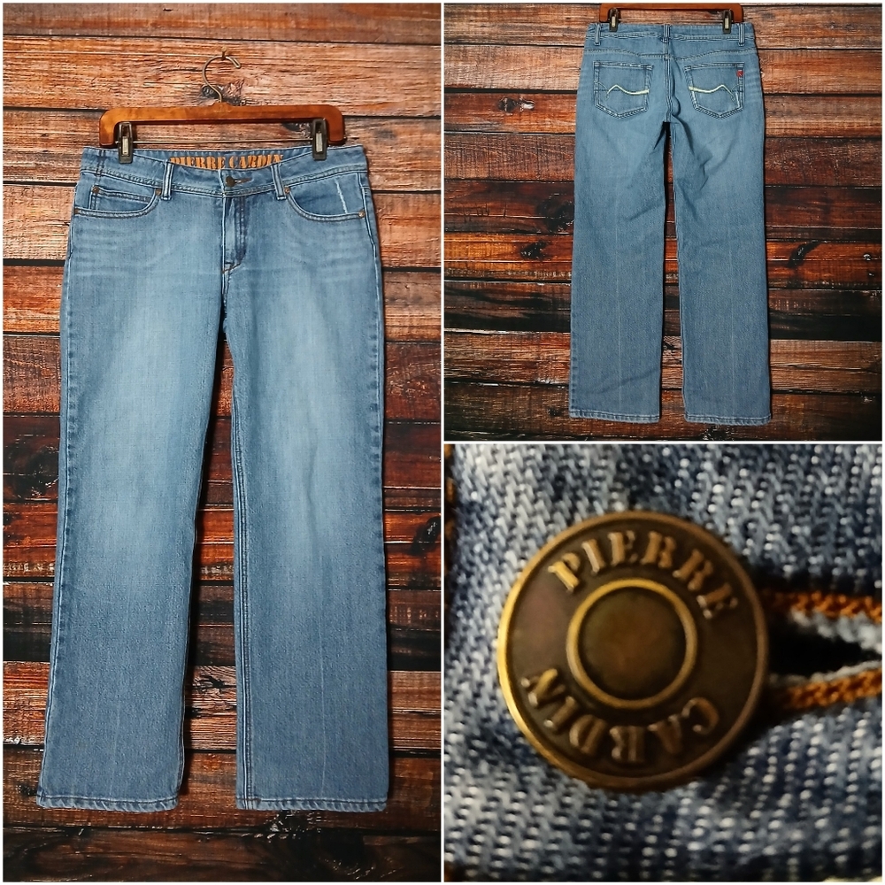 Pierre Cardin Jeans 8 Relaxed Boyfriend Ankle Low Rise Distressed Blue Denim